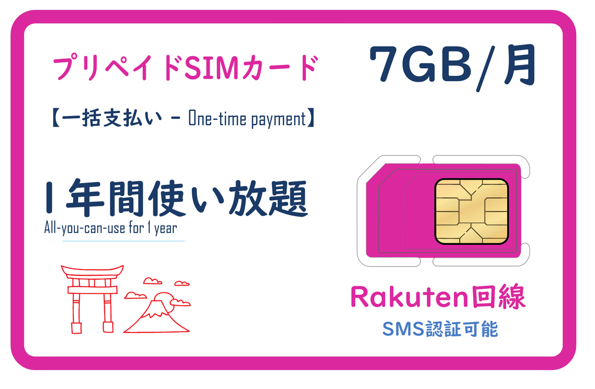 RAKUTEN回線【7GB・月】12ヶ月使い放題 SMS認証可能